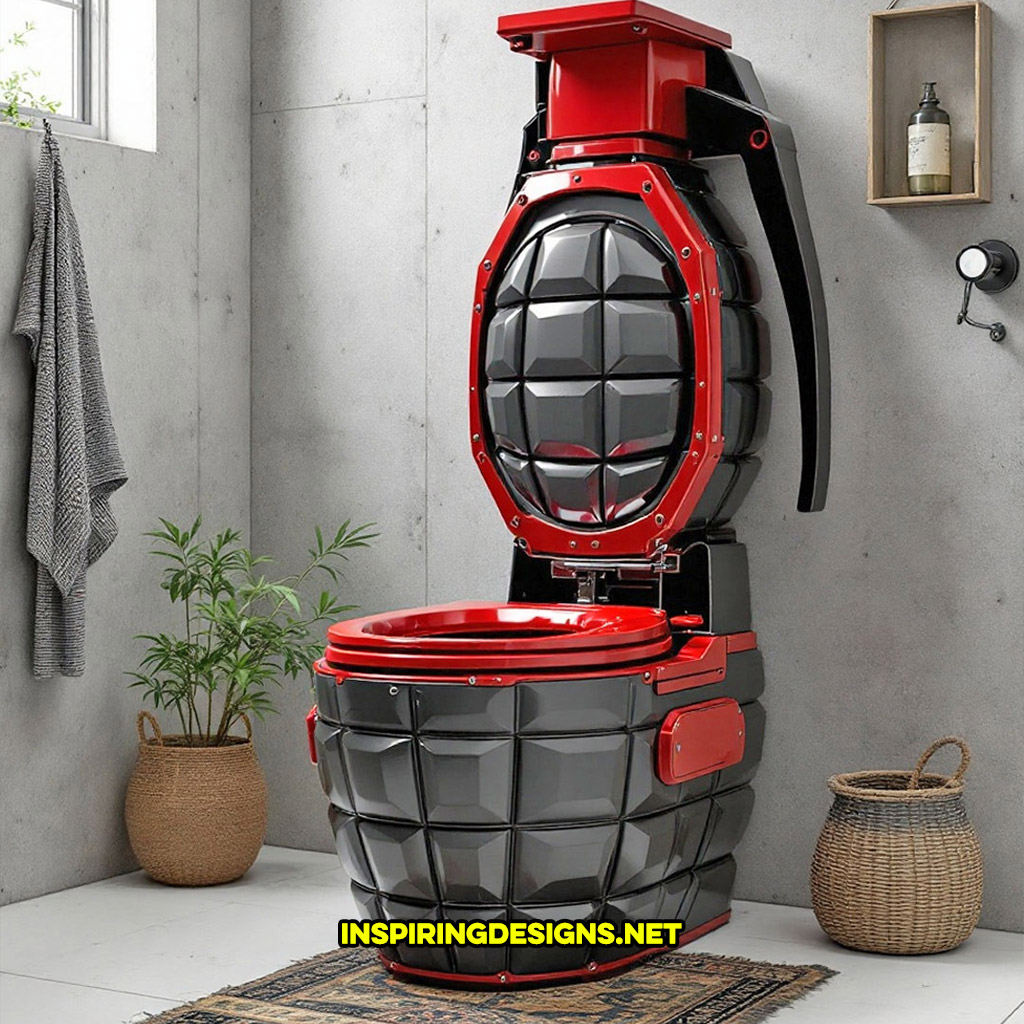 grenade toilet in a black and red color