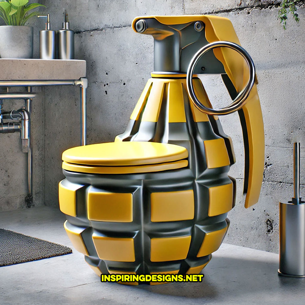 grenade toilet in a black and yellow color