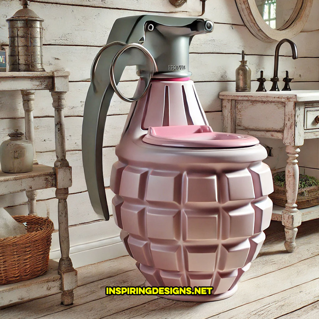 grenade toilet in a pink and grey color