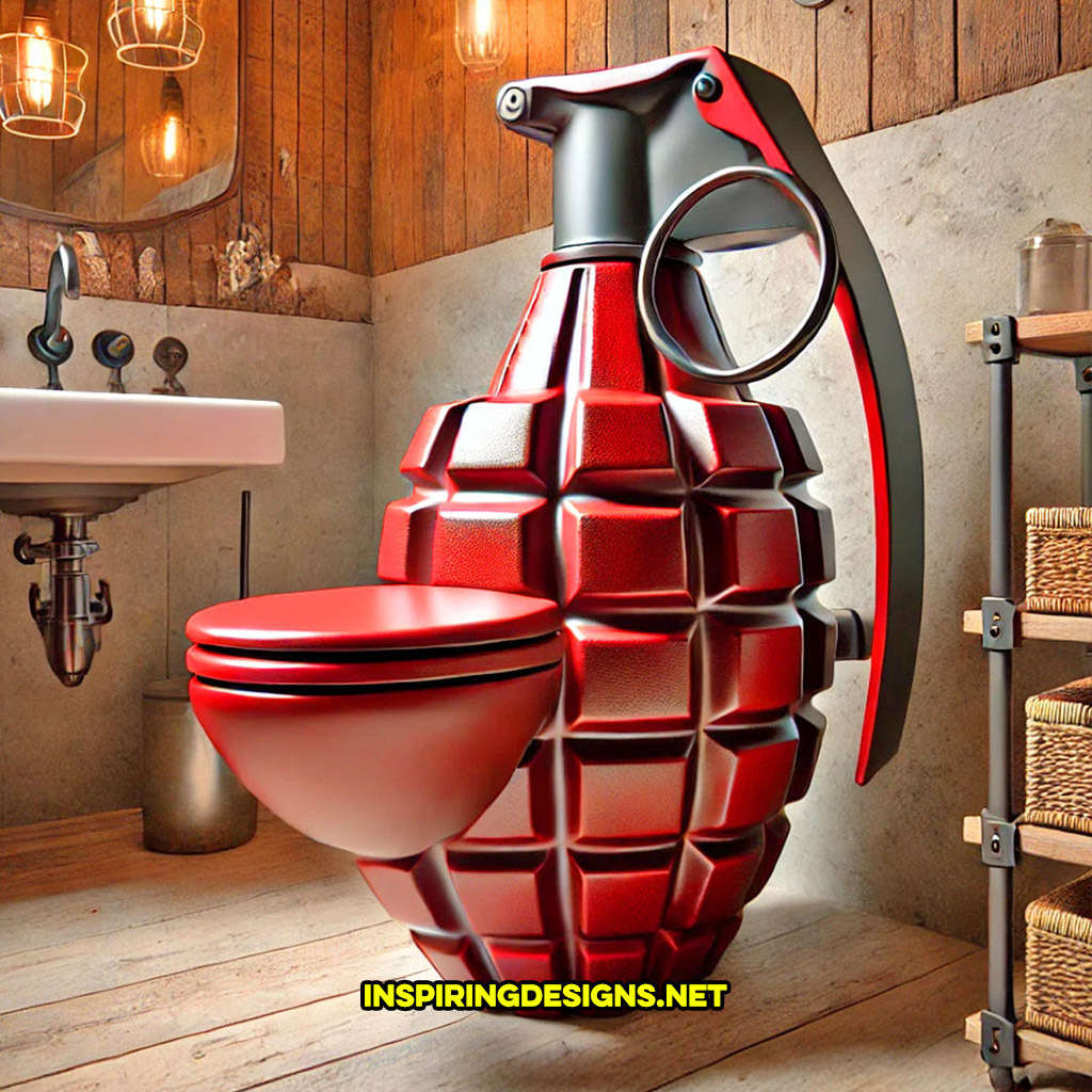 grenade toilet in a red and black color