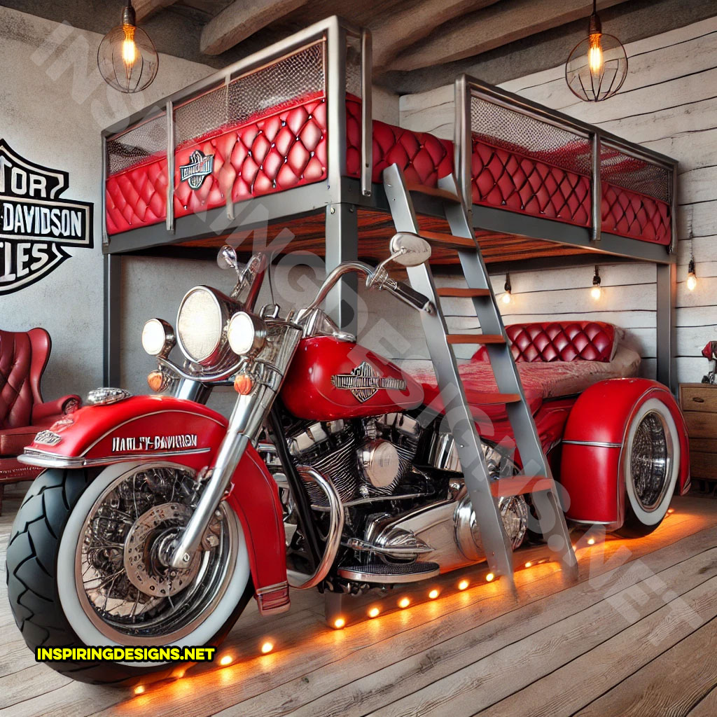 Harley bunk bed in a red and black color design