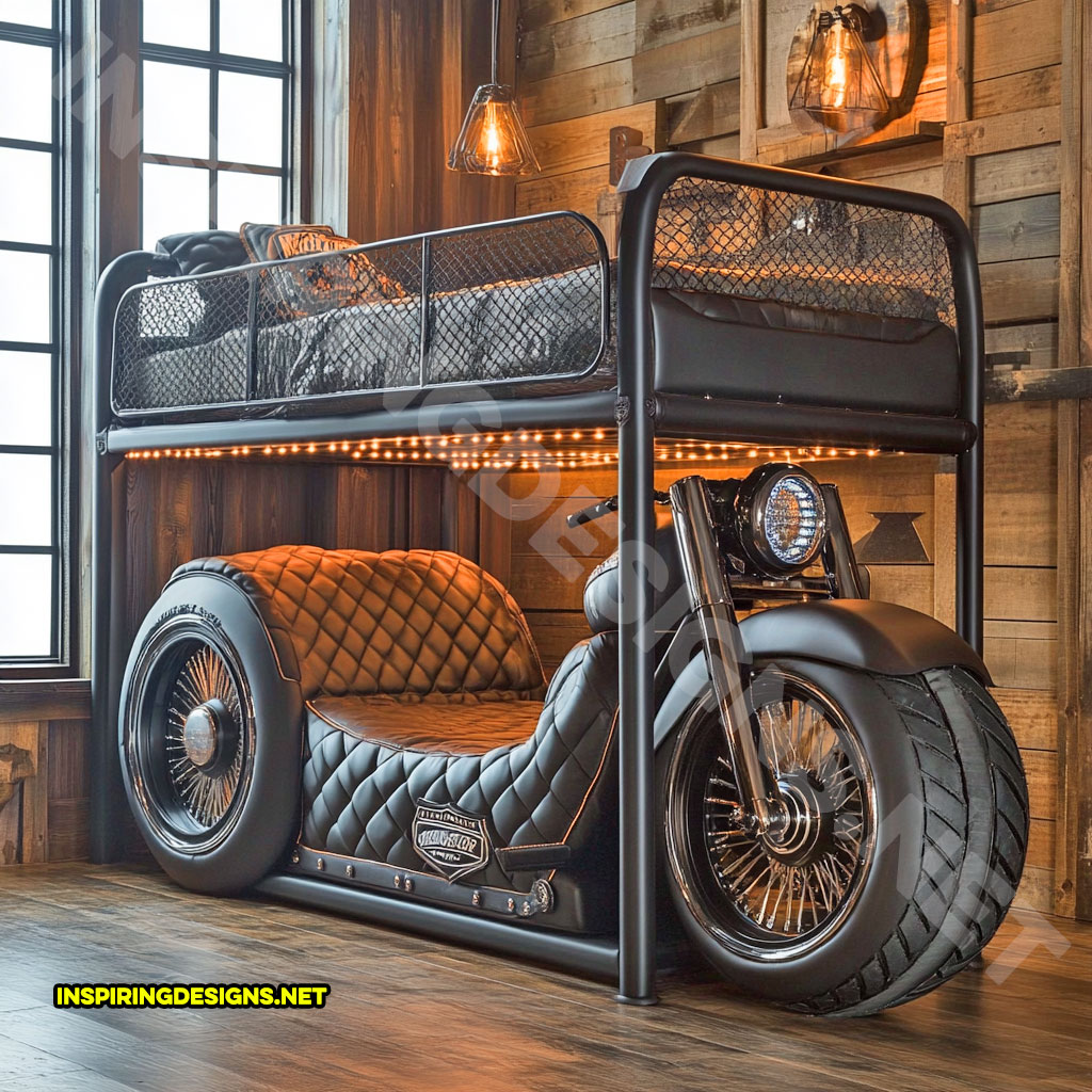 Harley bunk bed in a black and leather color design