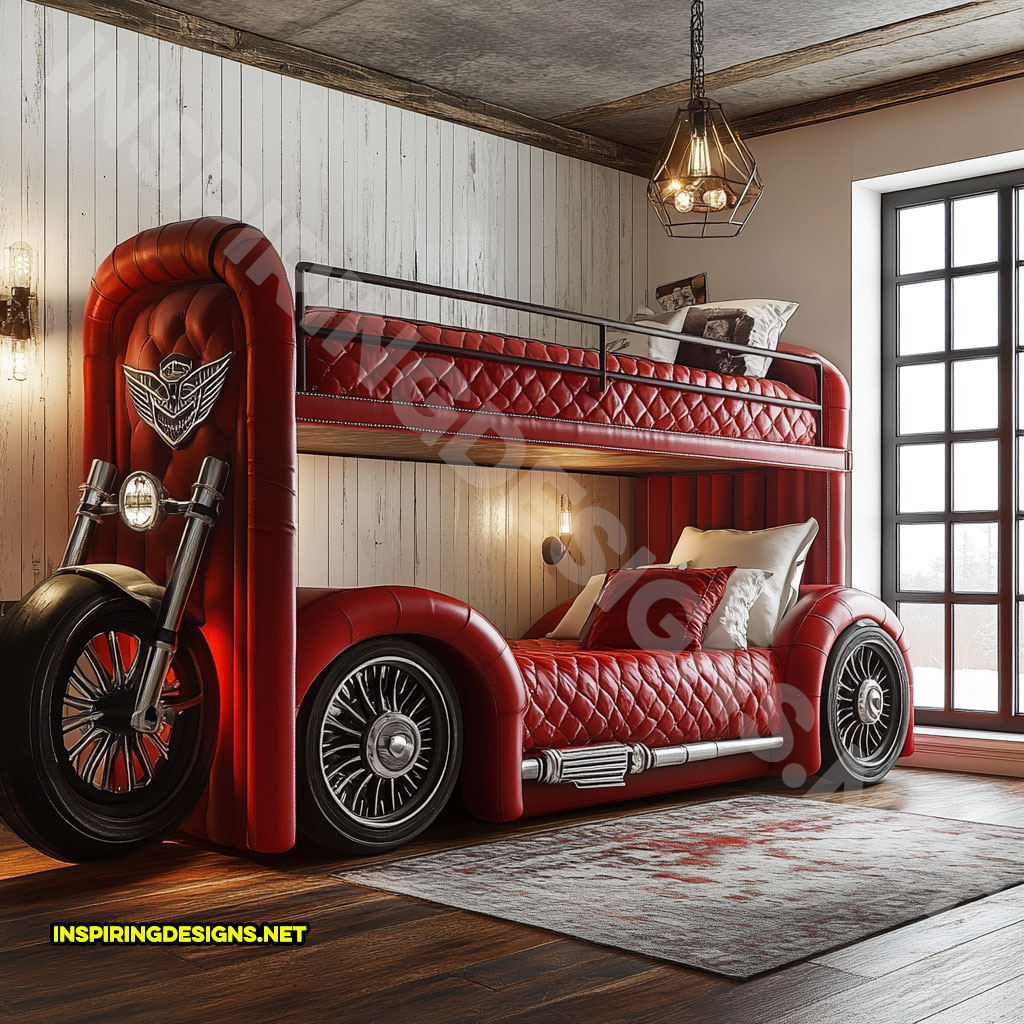 Harley bunk bed in a black and red color design