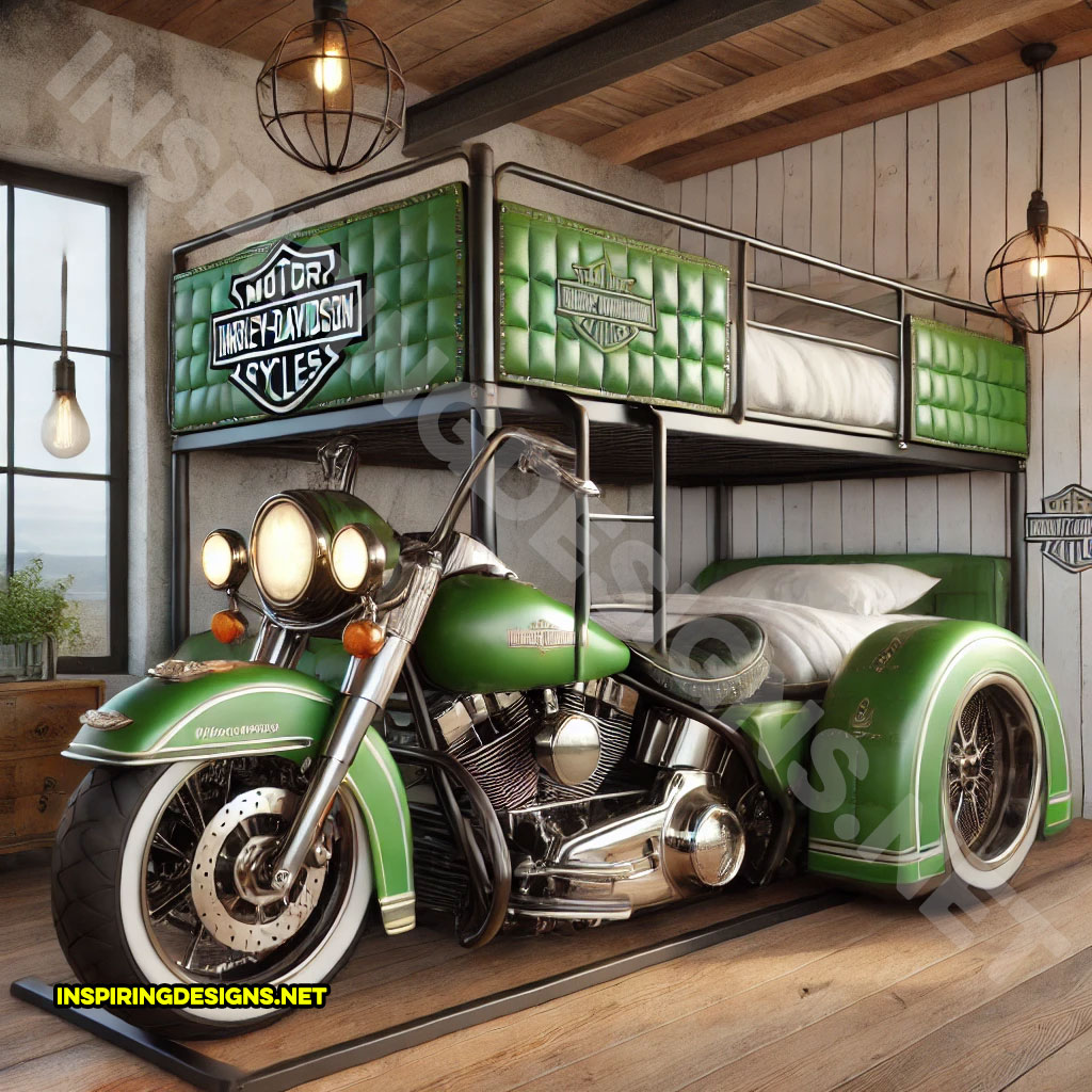 Harley bunk bed in a black and green color design