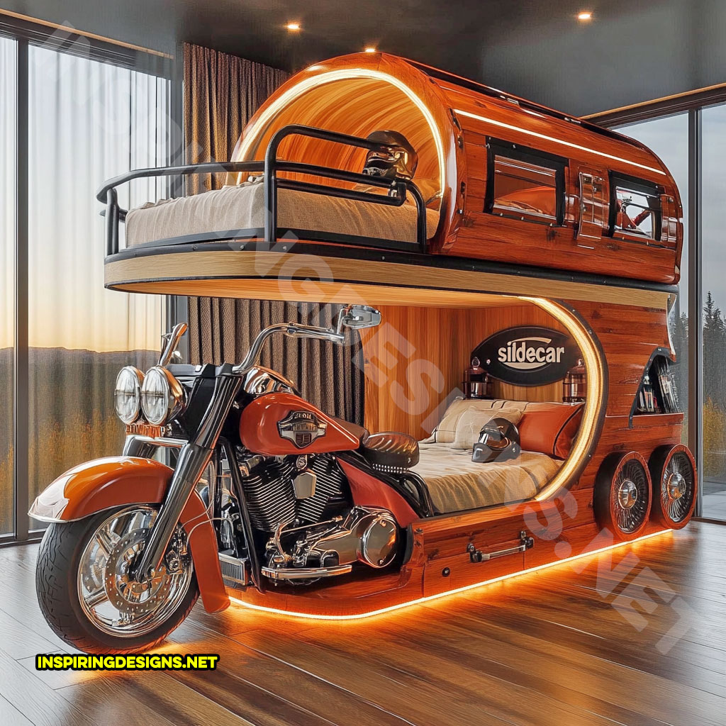 Harley bunk bed in an orange and brown color design
