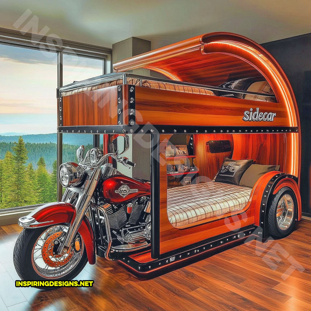 Harley bunk bed in a red and brown color design