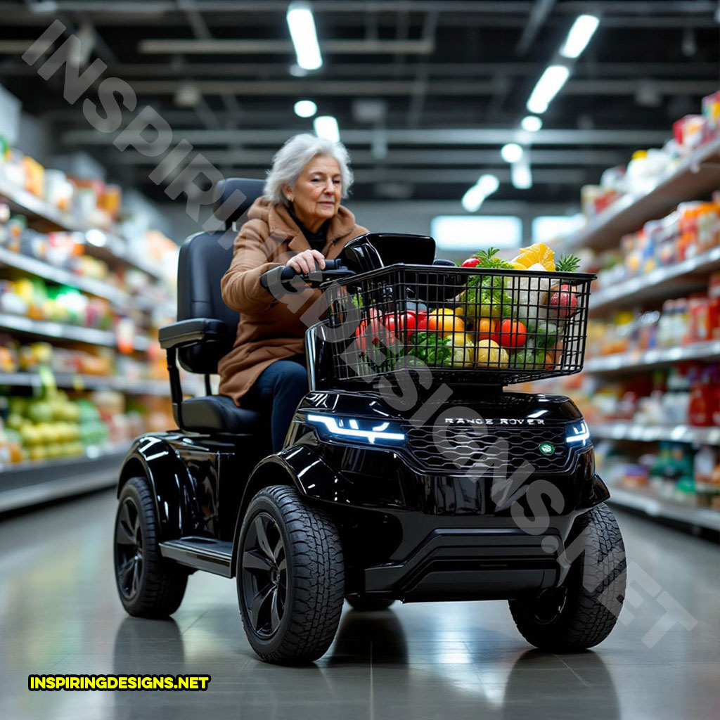 luxury car mobility scooter in a black Range Rover design