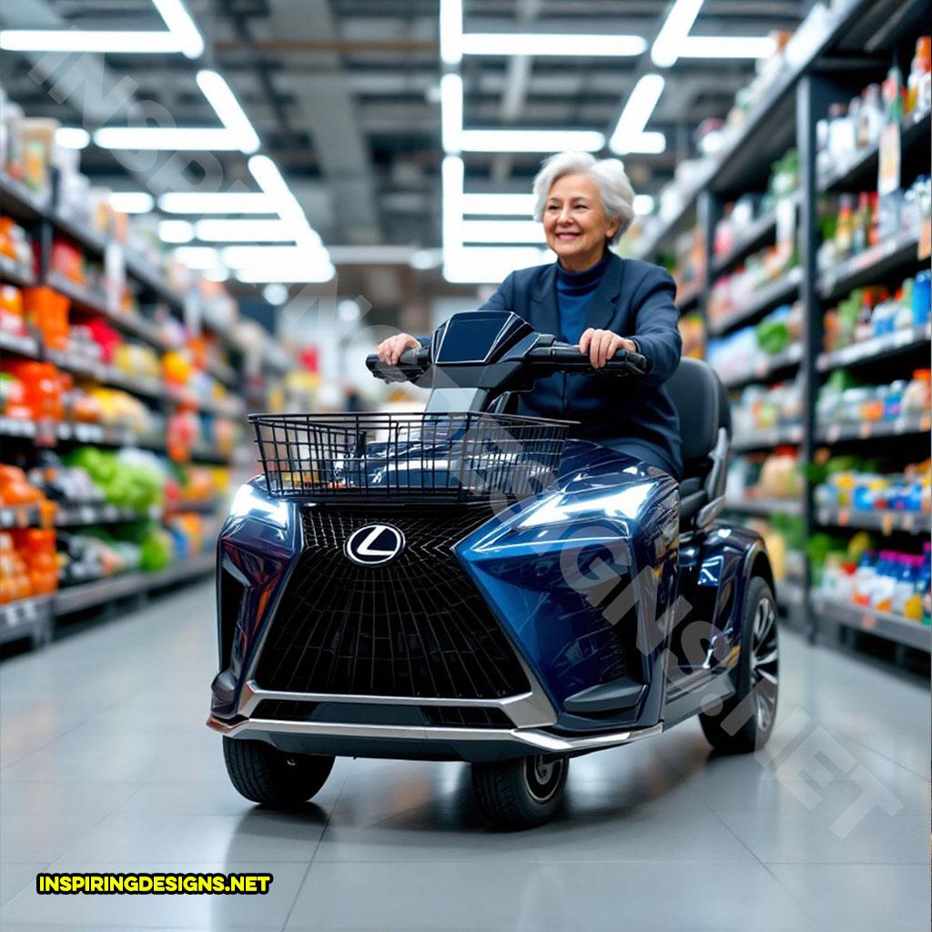 luxury car mobility scooter in a blue Lexus design