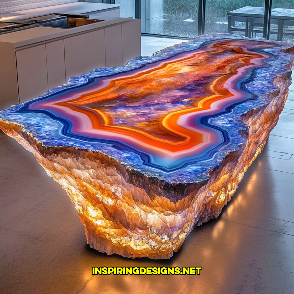 luxury mineral crystal kitchen island in a multi-colored agate geode design