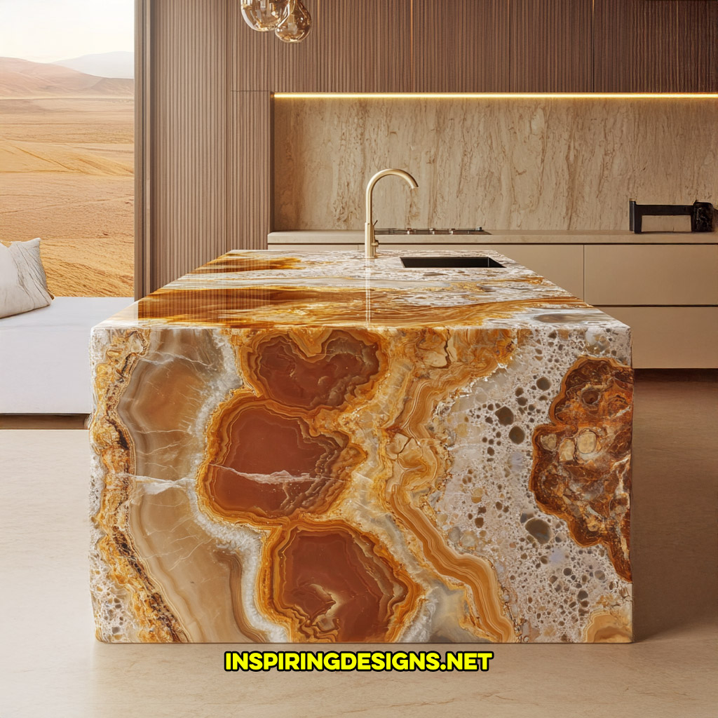 luxury mineral crystal kitchen island in a leopard skin jasper geode design