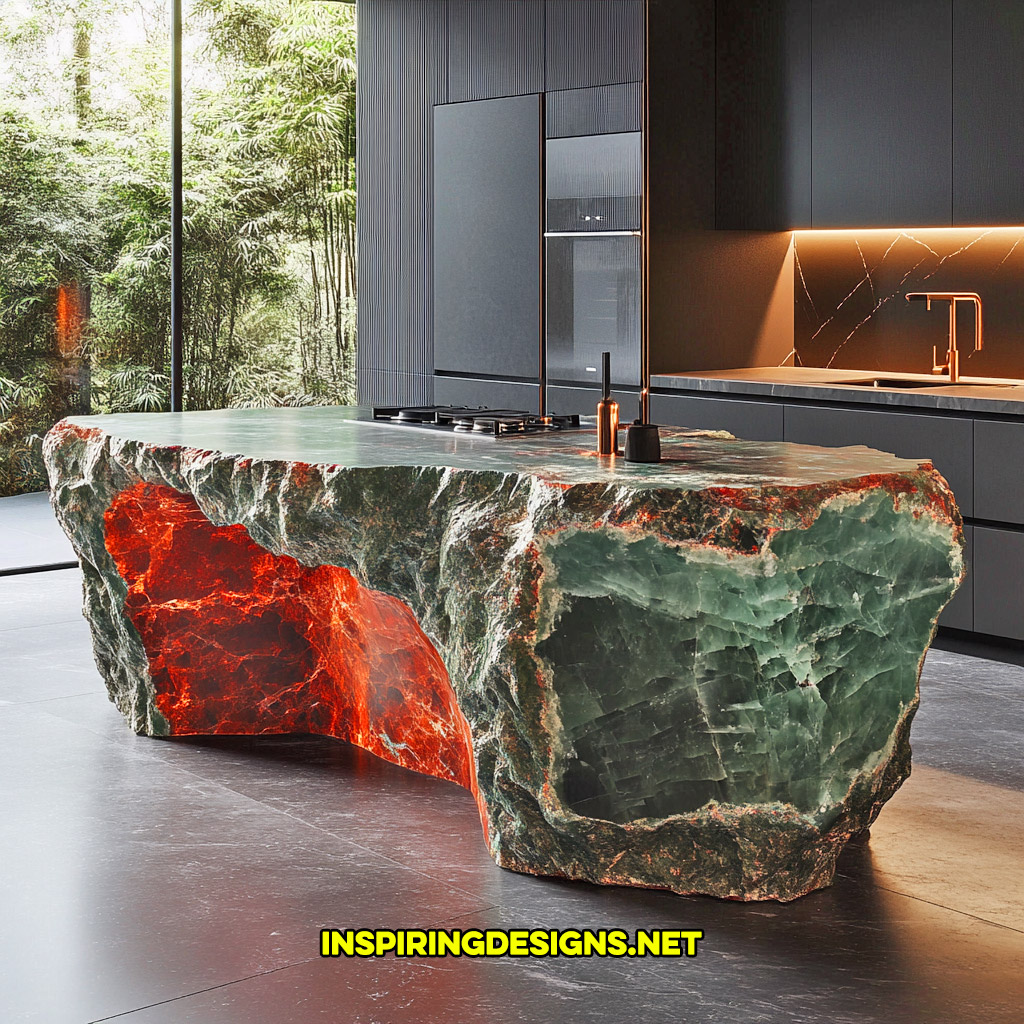 luxury mineral crystal kitchen island in a bloodstone geode design