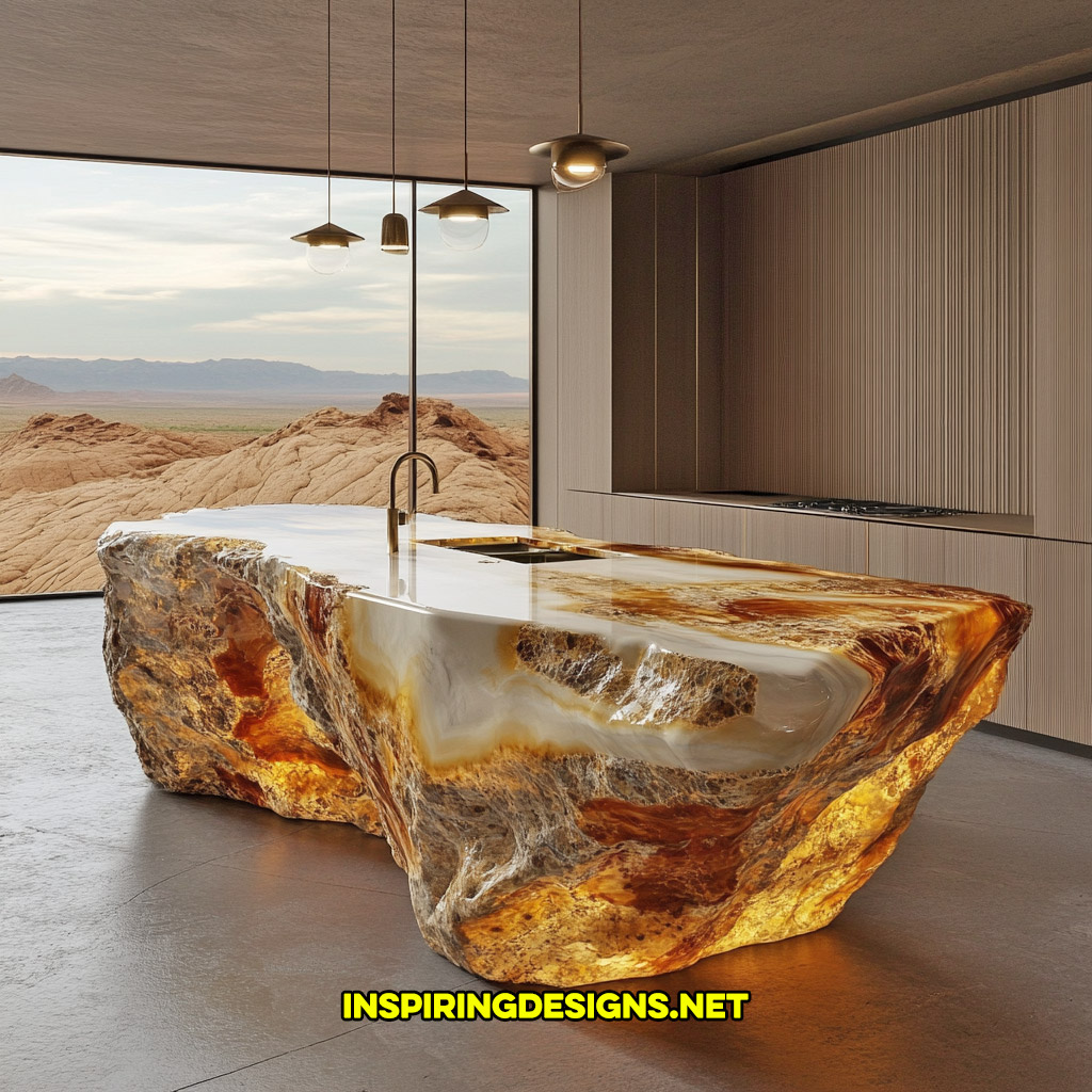 luxury mineral crystal kitchen island in a leopard skin jasper geode design