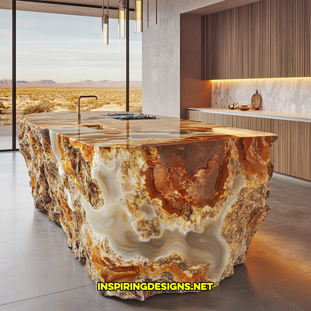 luxury mineral crystal kitchen island in a leopard skin jasper geode design