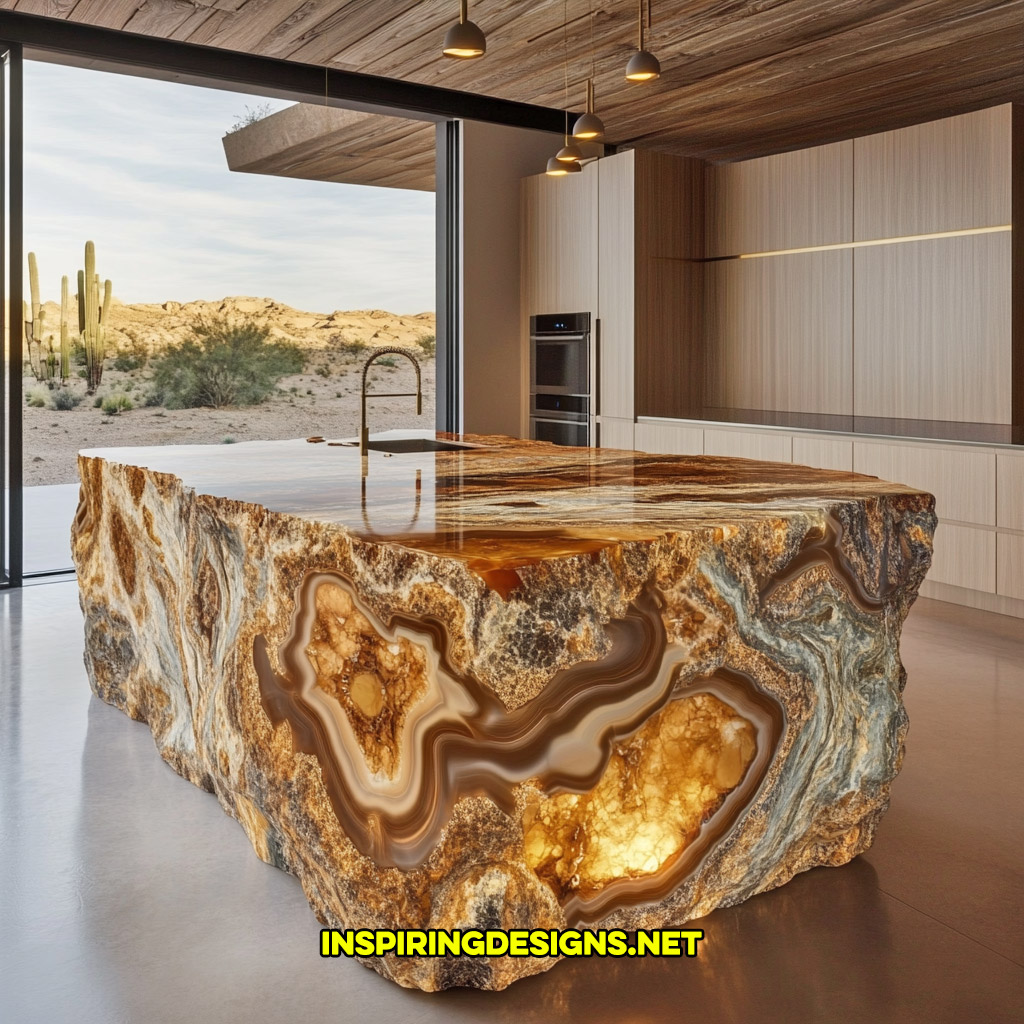 luxury mineral crystal kitchen island in a leopard skin jasper geode design