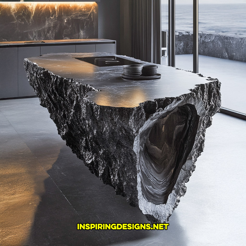 luxury mineral crystal kitchen island in a tourmaline geode design