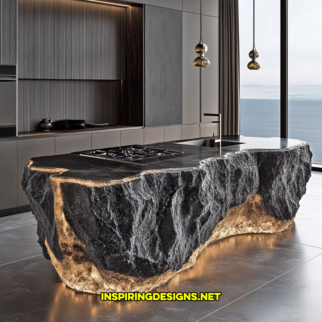 luxury mineral crystal kitchen island in a smoky quartz geode design