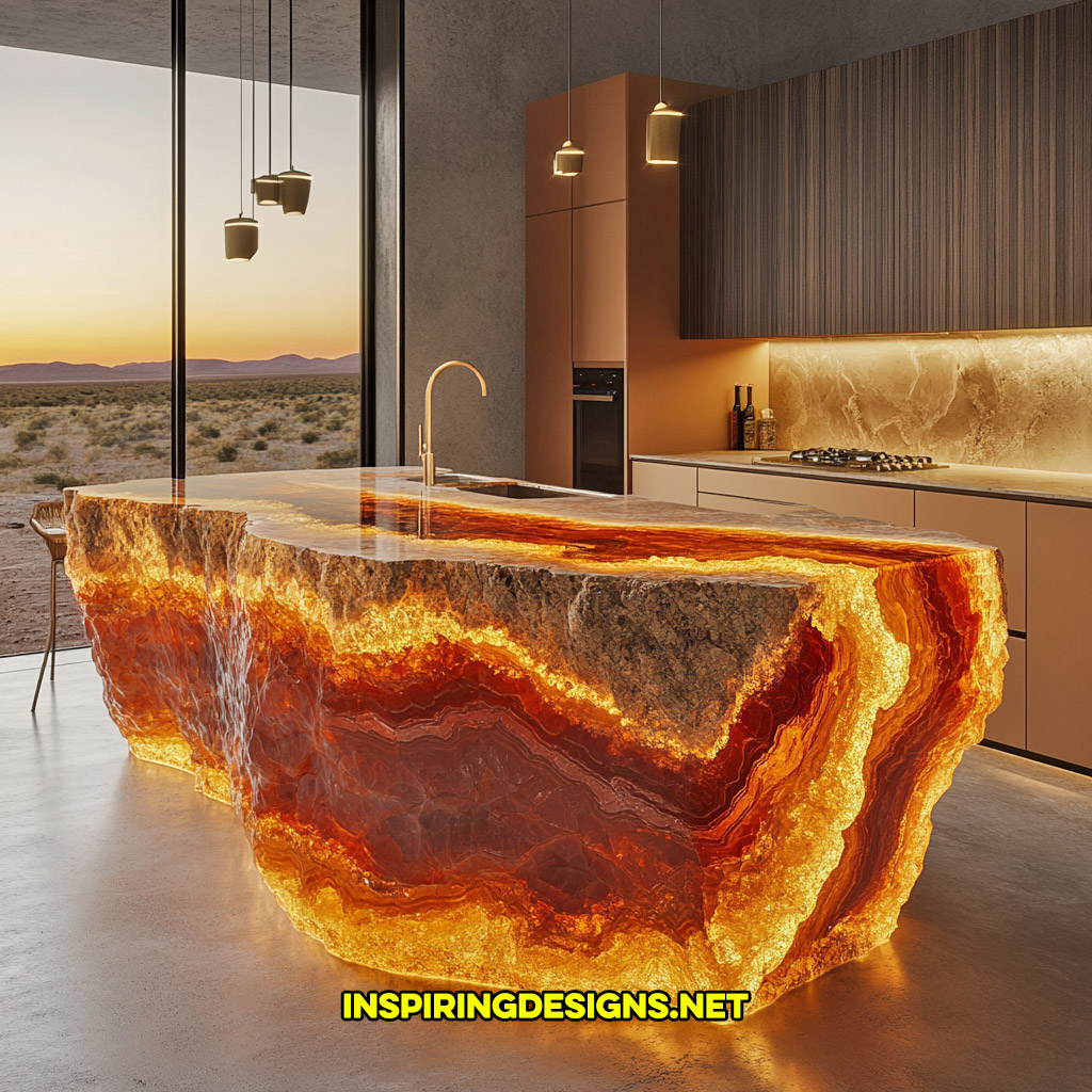 luxury mineral crystal kitchen island in a carnelian geode design