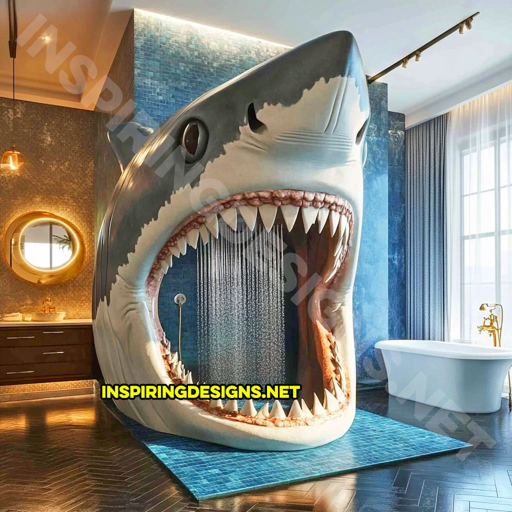 giant shark shower in a grey and white color