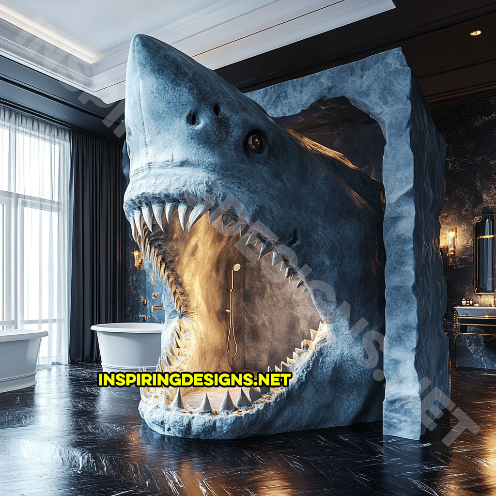 giant shark shower in a stone design