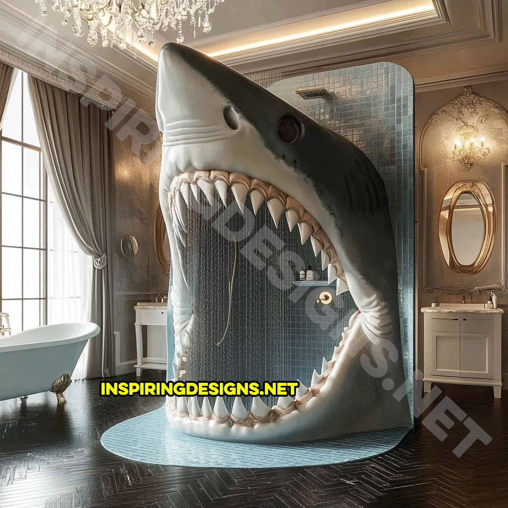 giant shark shower in a grey and white color