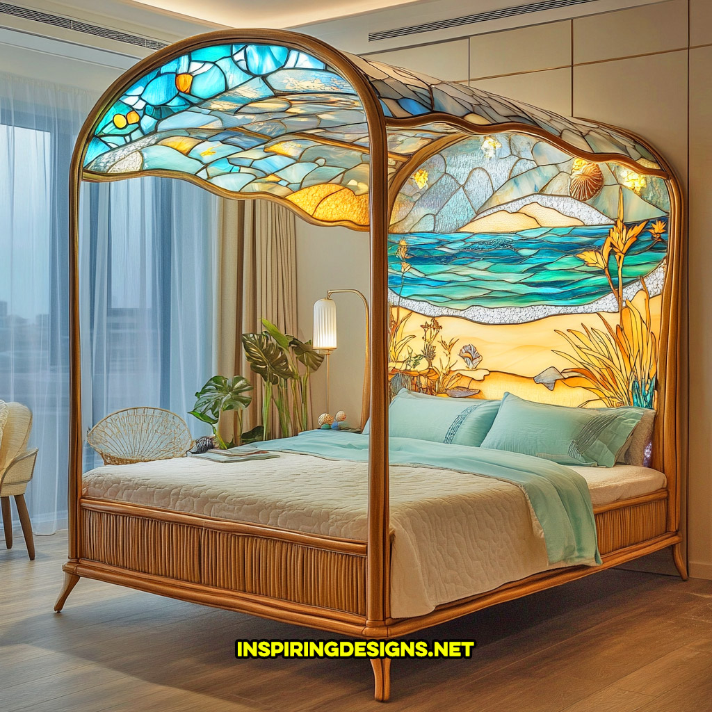 canopy style stained glass bed in a beach design