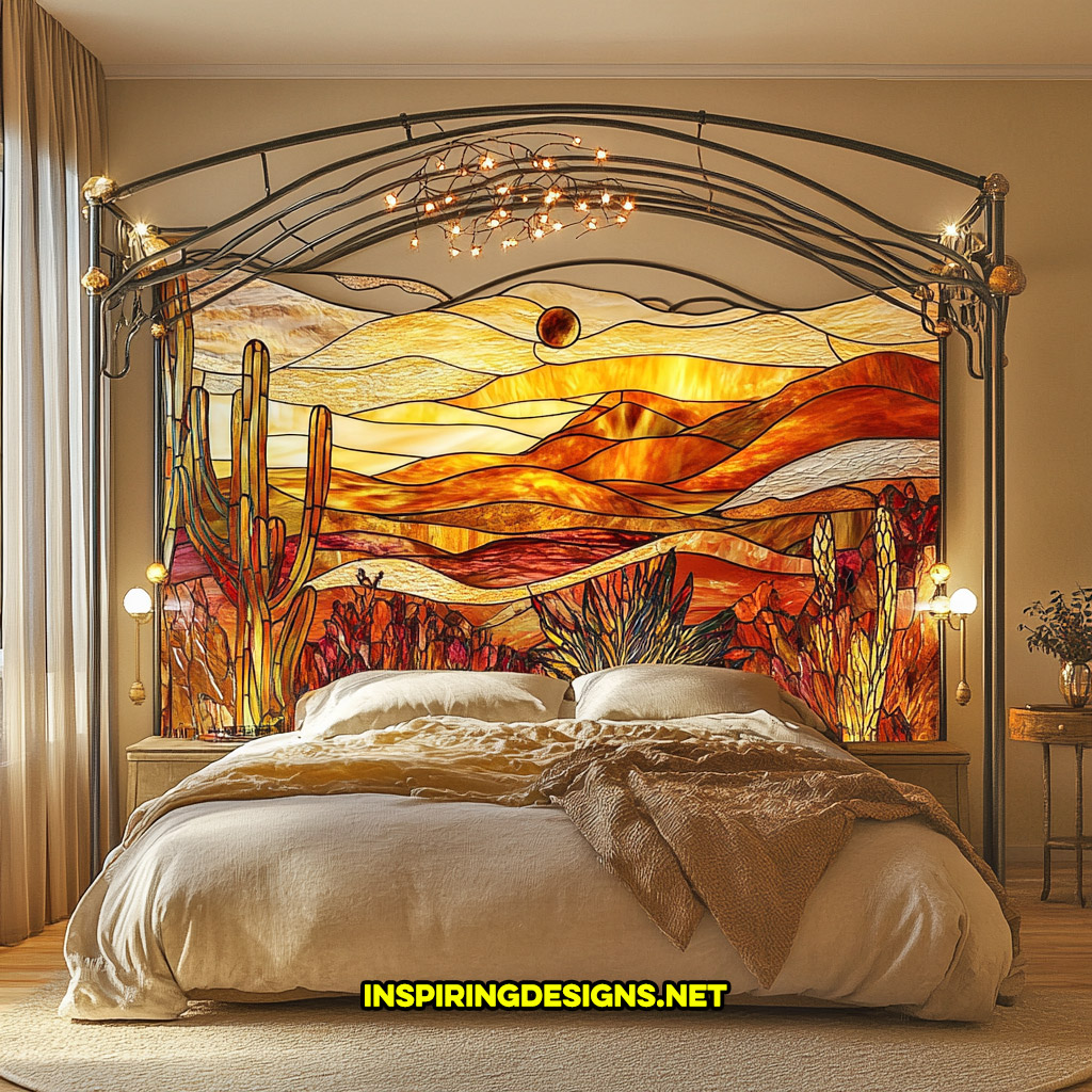 canopy style stained glass bed in a desert design