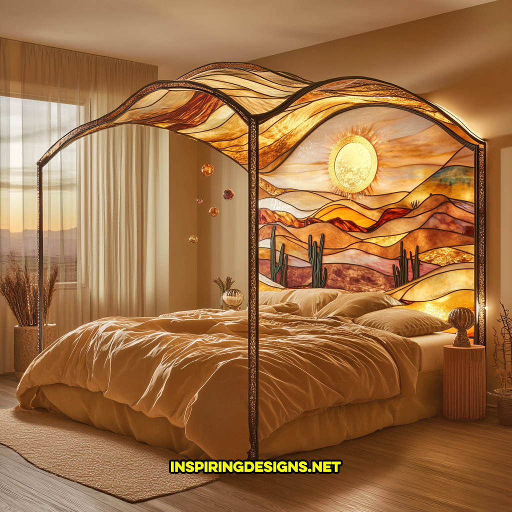 canopy style stained glass bed in a desert design