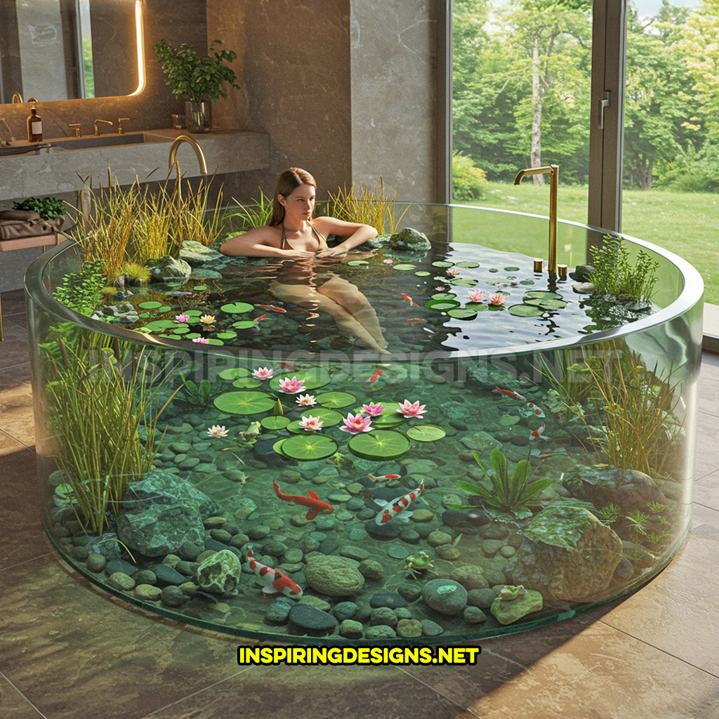 active scene bathtub with a pond design