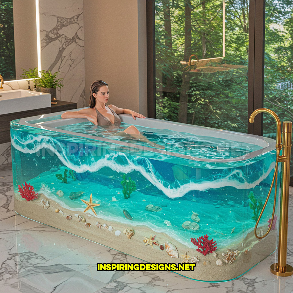 active scene bathtub with a beach design