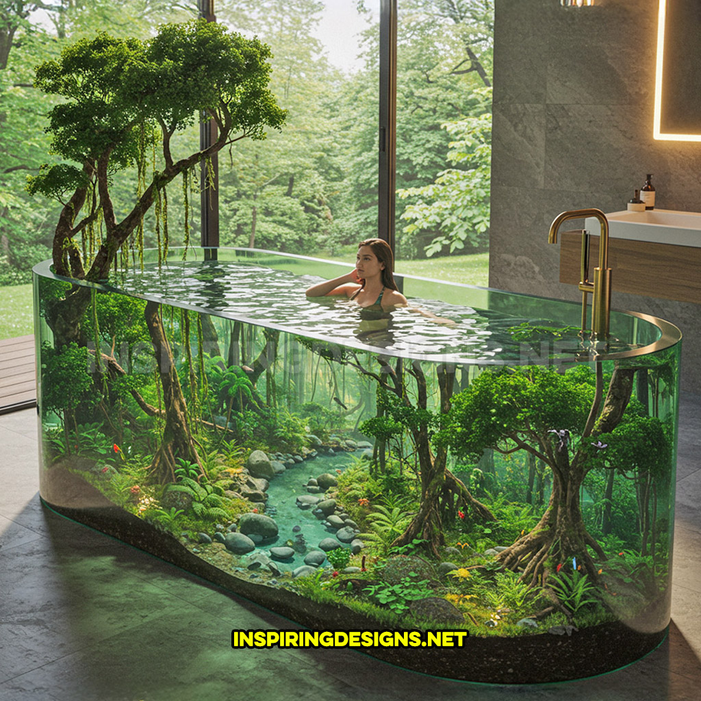 active scene bathtub with a jungle river design