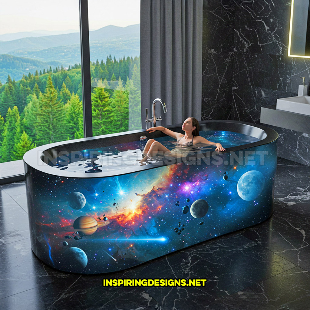 active scene bathtub with a space design