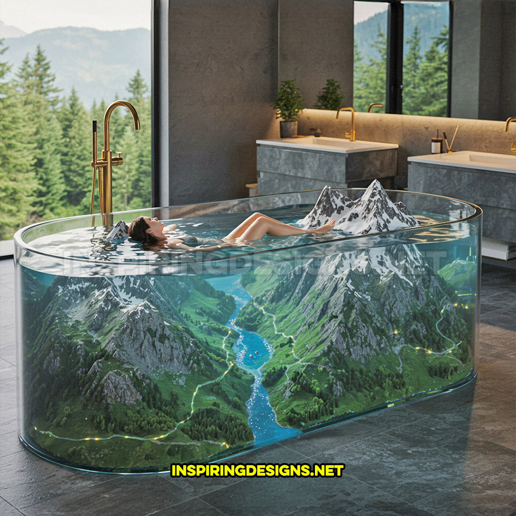 active scene bathtub with a mountain range design