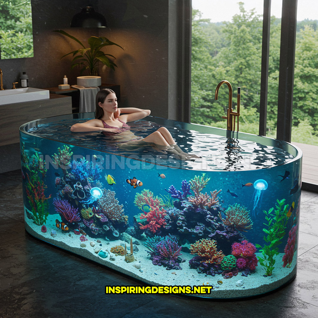 active scene bathtub with an aquarium design