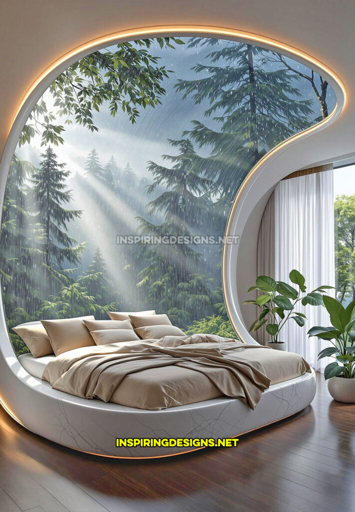 active scene bed with a rainy forest scene