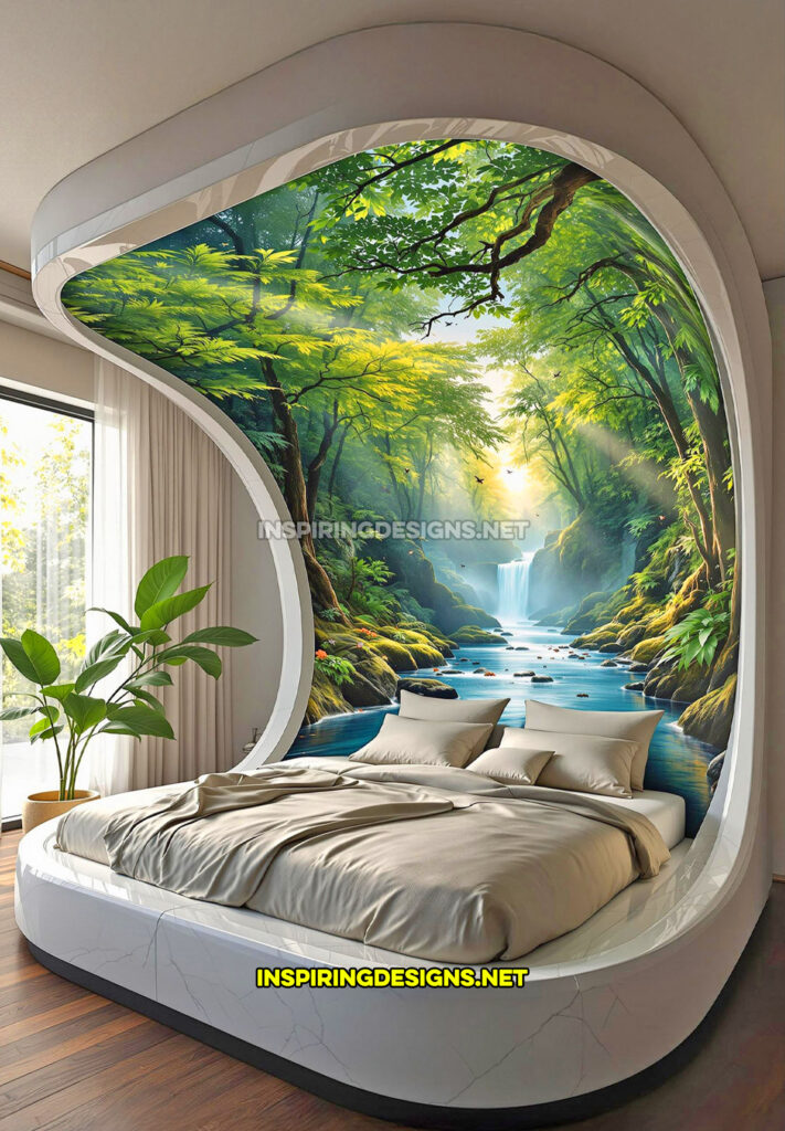 active scene bed with a forest river scene