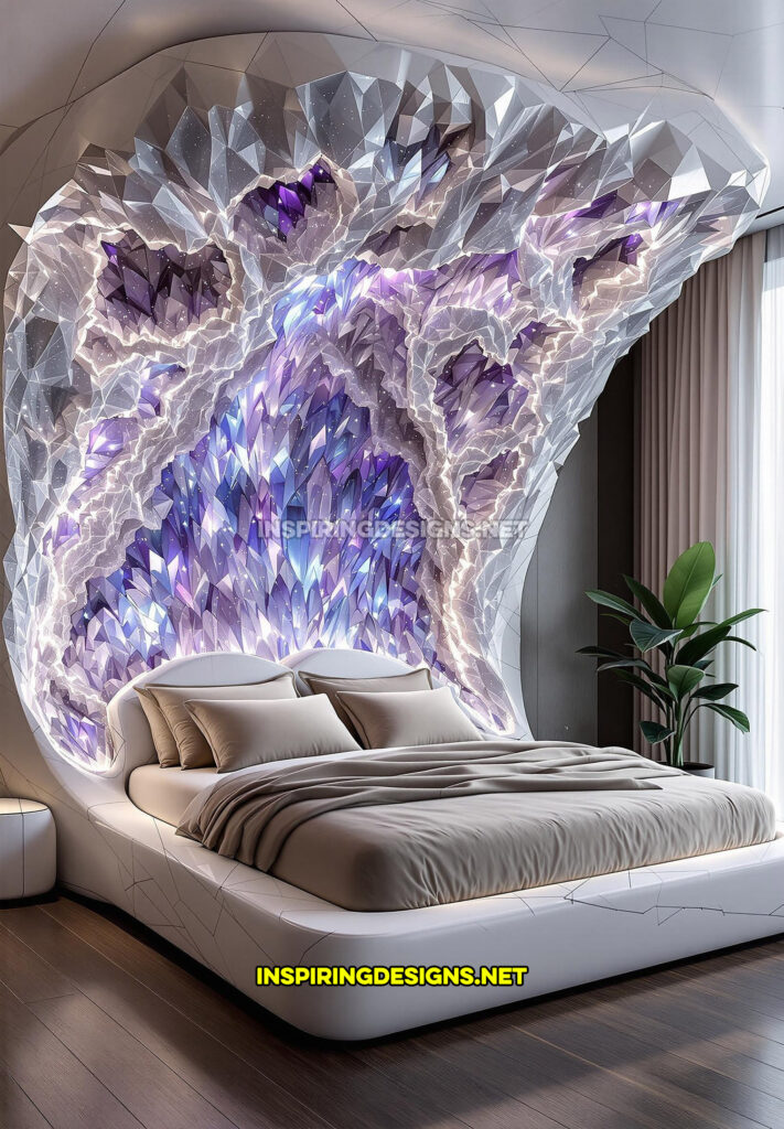 active scene bed with a crystal cave wall scene