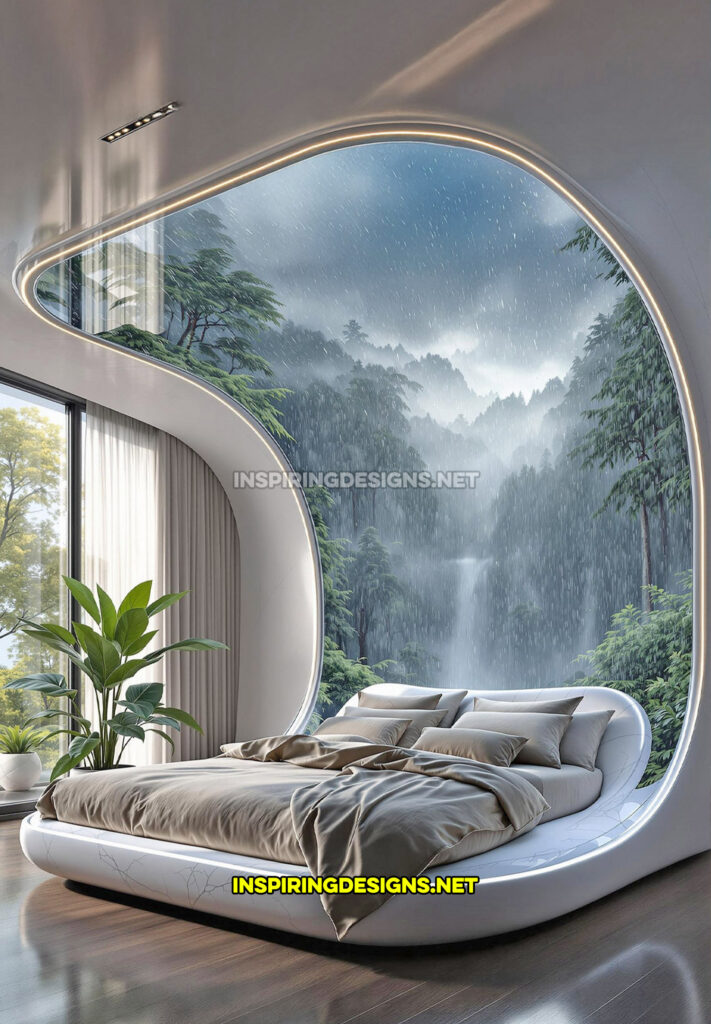 active scene bed with a rainy forest scene