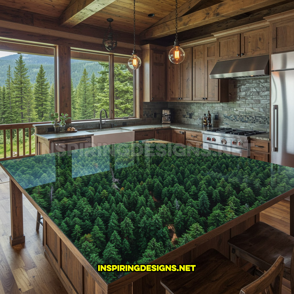 active scene countertop in a forest canopy design