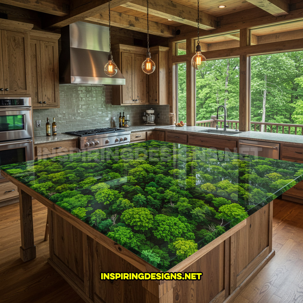 active scene countertop in a forest canopy design