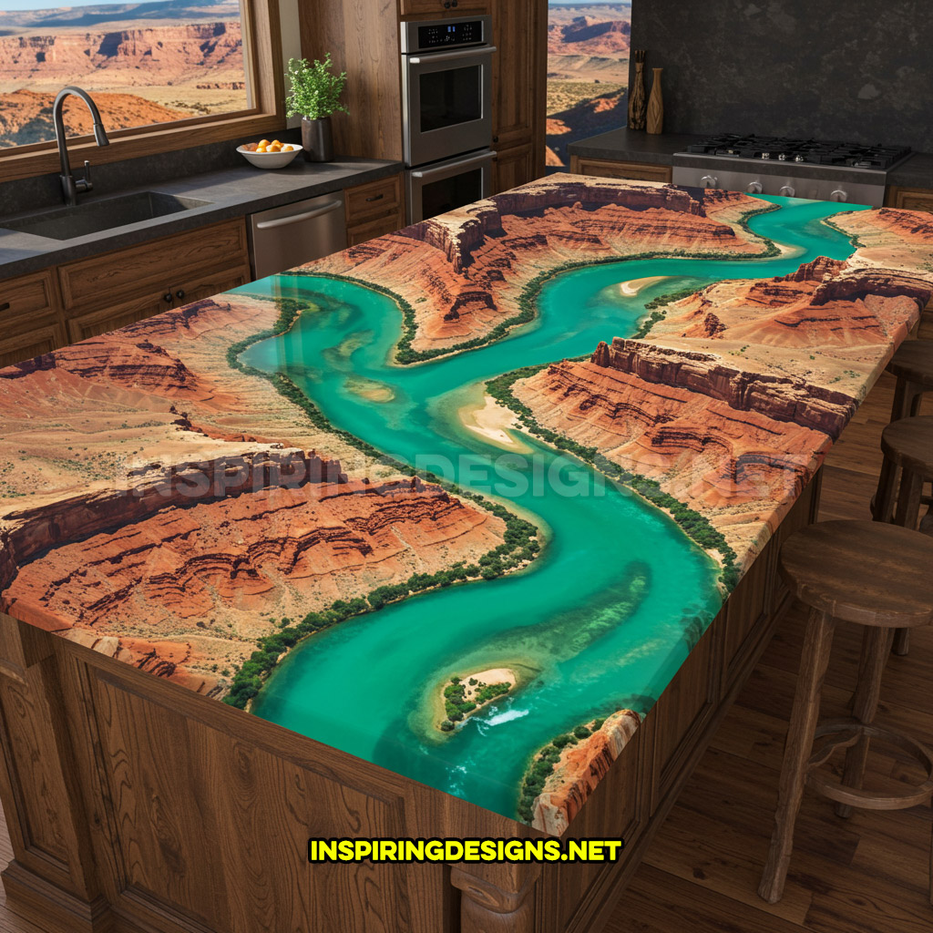 active scene countertop in a canyon river design