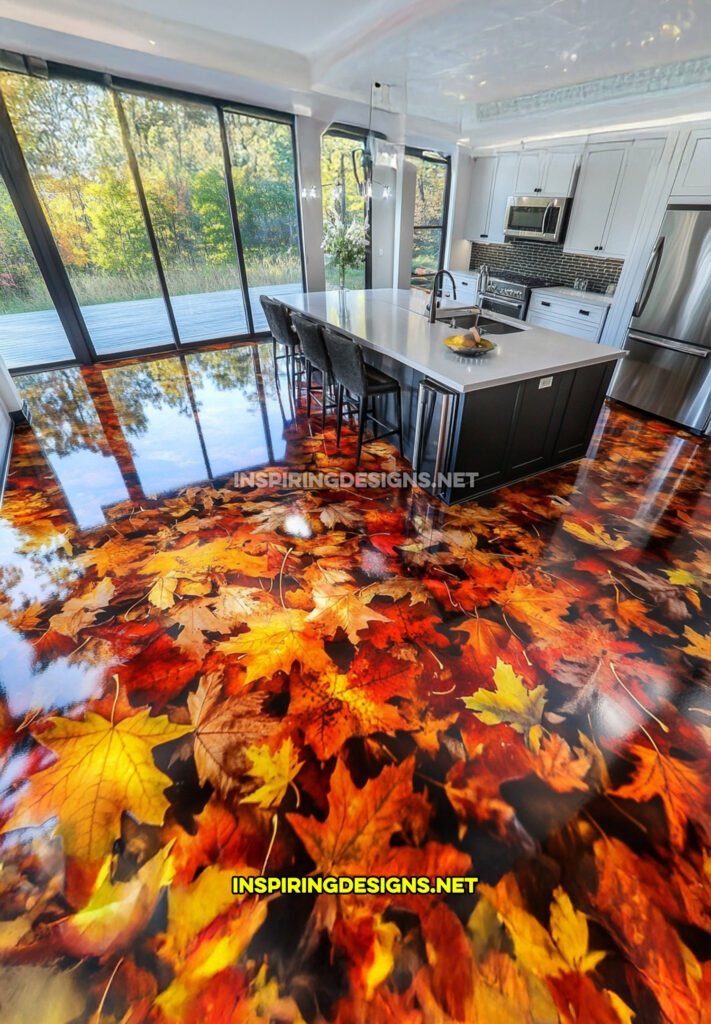 active scene floor in an autumn leaves forest floor scene