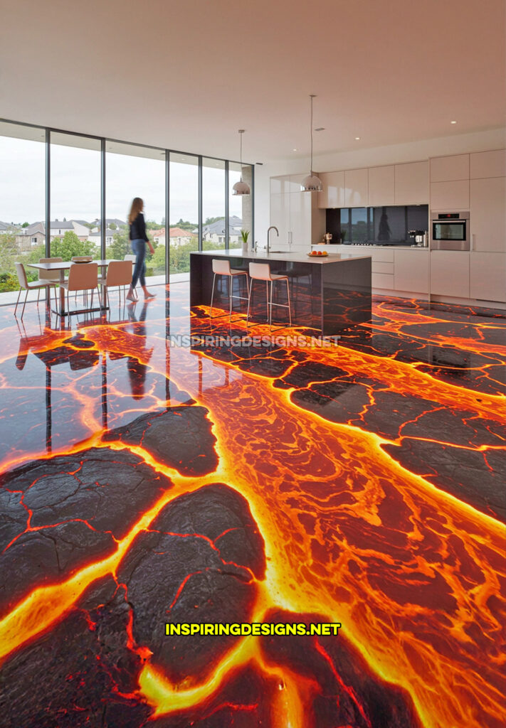 active scene floor in a flowing lava scene