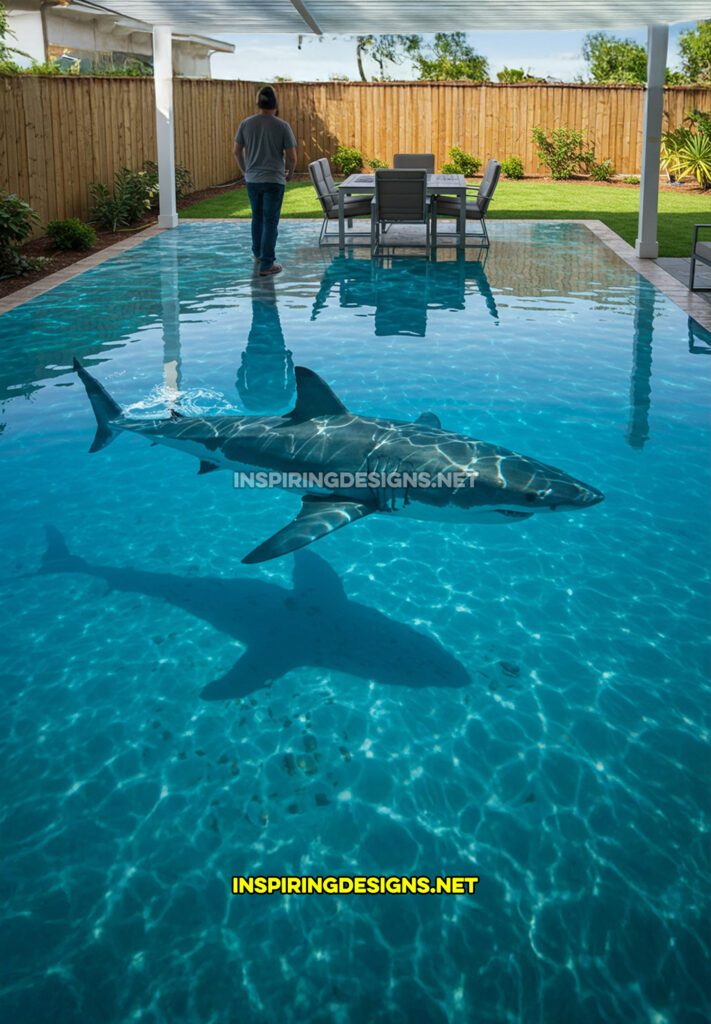 active scene patio in a shark aquarium design