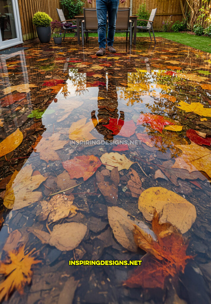 active scene patio in a autumn leaves forest floor design