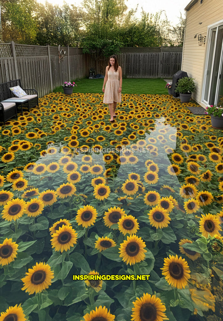 active scene patio in a sunflower field design