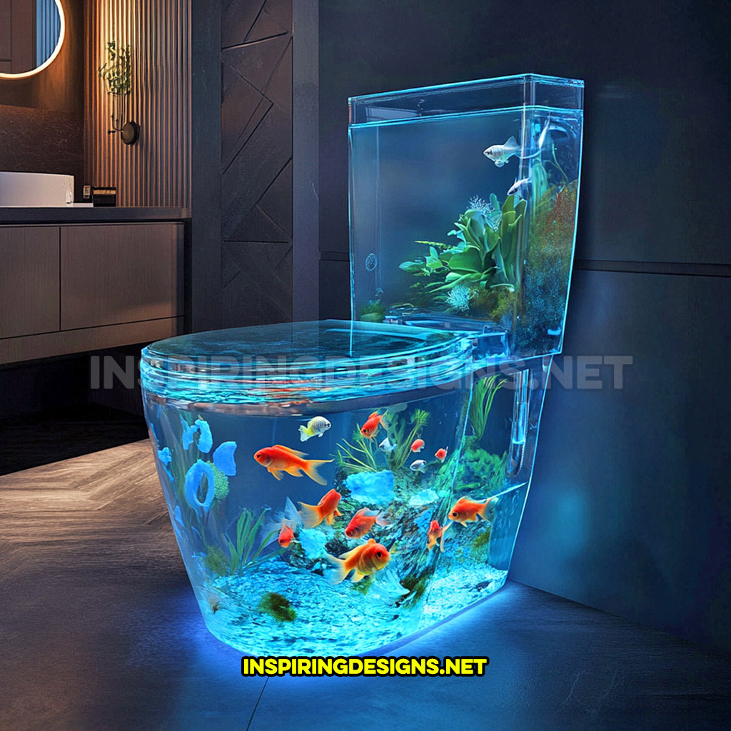 aquarium toilet in an all glass design in a contemporary home