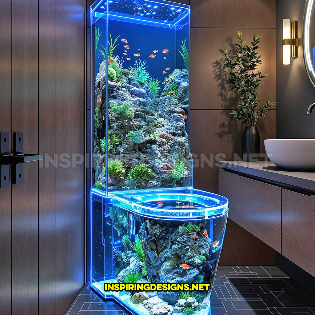 aquarium toilet in an all glass design in an extra tall tank design