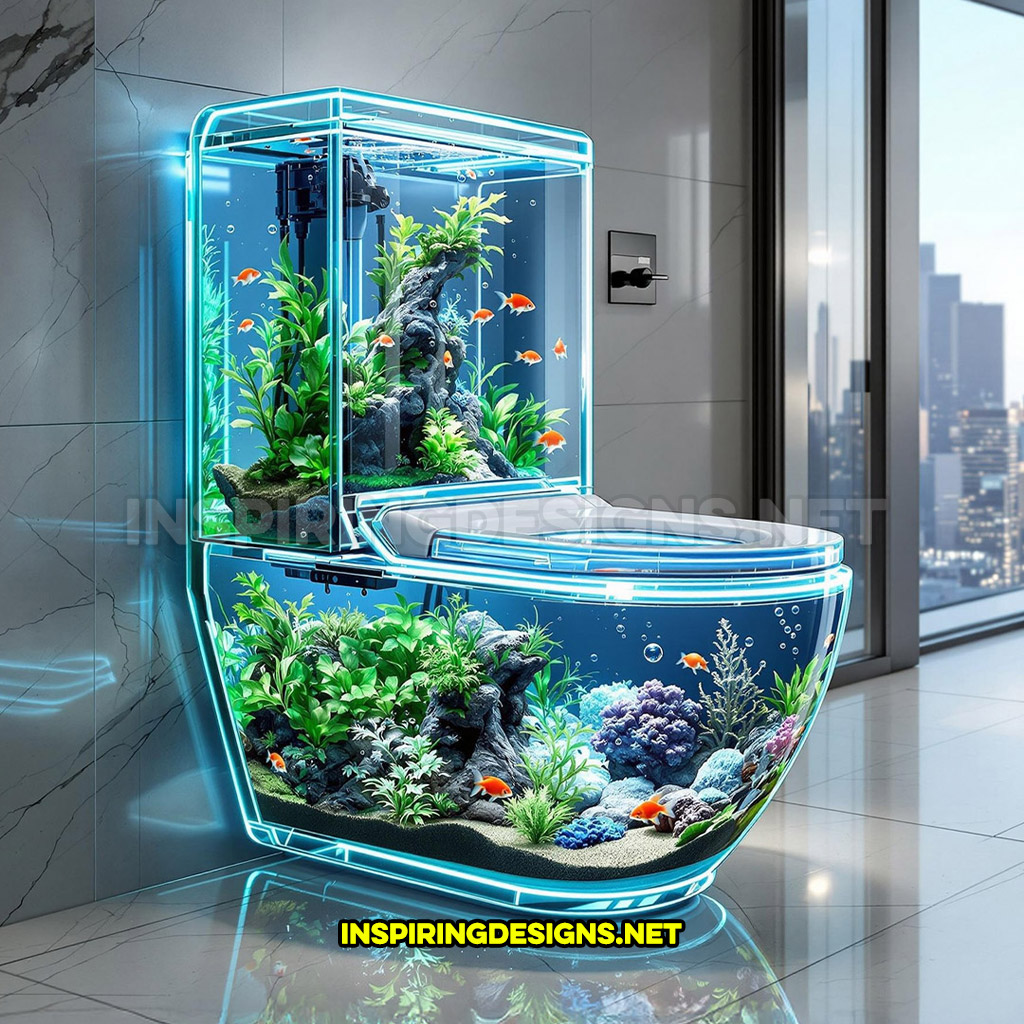 smart aquarium toilet in an all glass design in a modern home