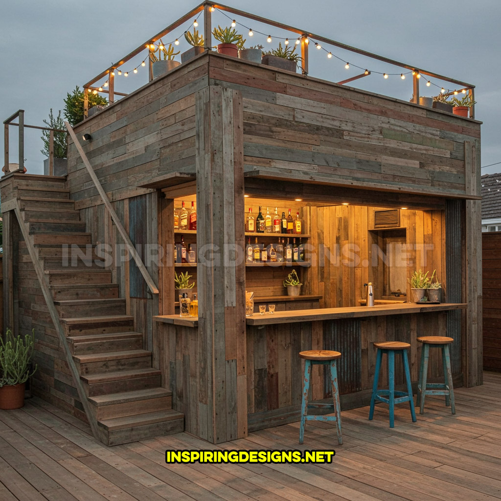 DIY backyard bar in a natural brown color palette