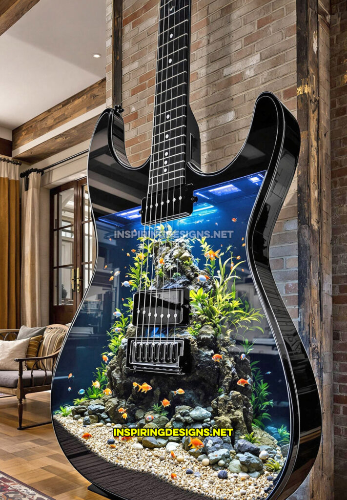 giant guitar aquarium in a black design